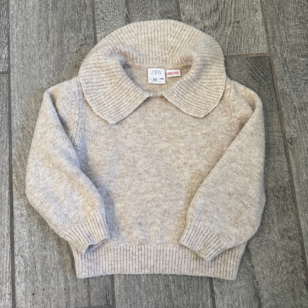 Zara Cream Ribbed Collar Sweater